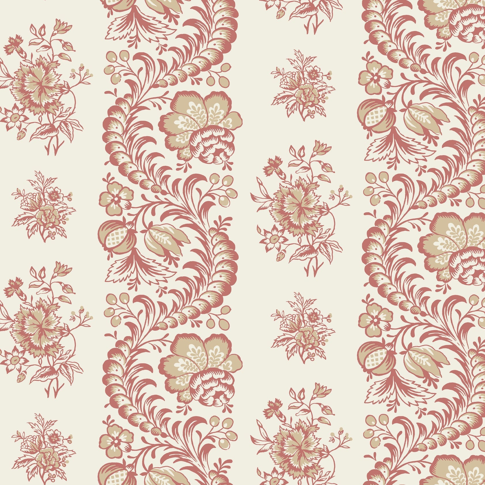 Beaumont Floral Stripe Ruby Jardin Wallpaper by York Wallcoverings