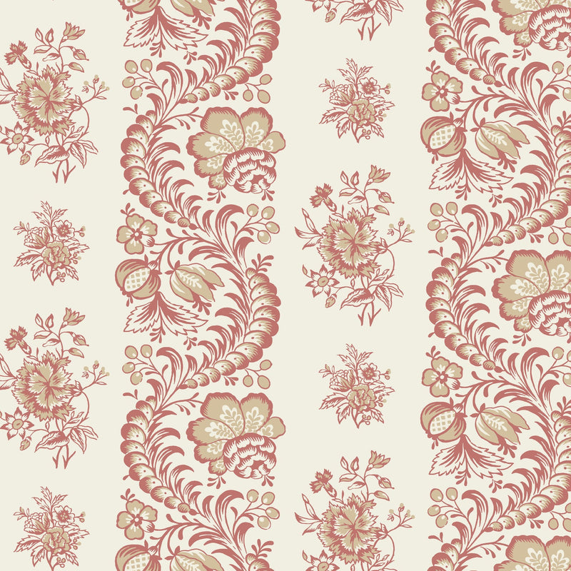 Beaumont Floral Stripe Ruby Jardin Wallpaper by York Wallcoverings