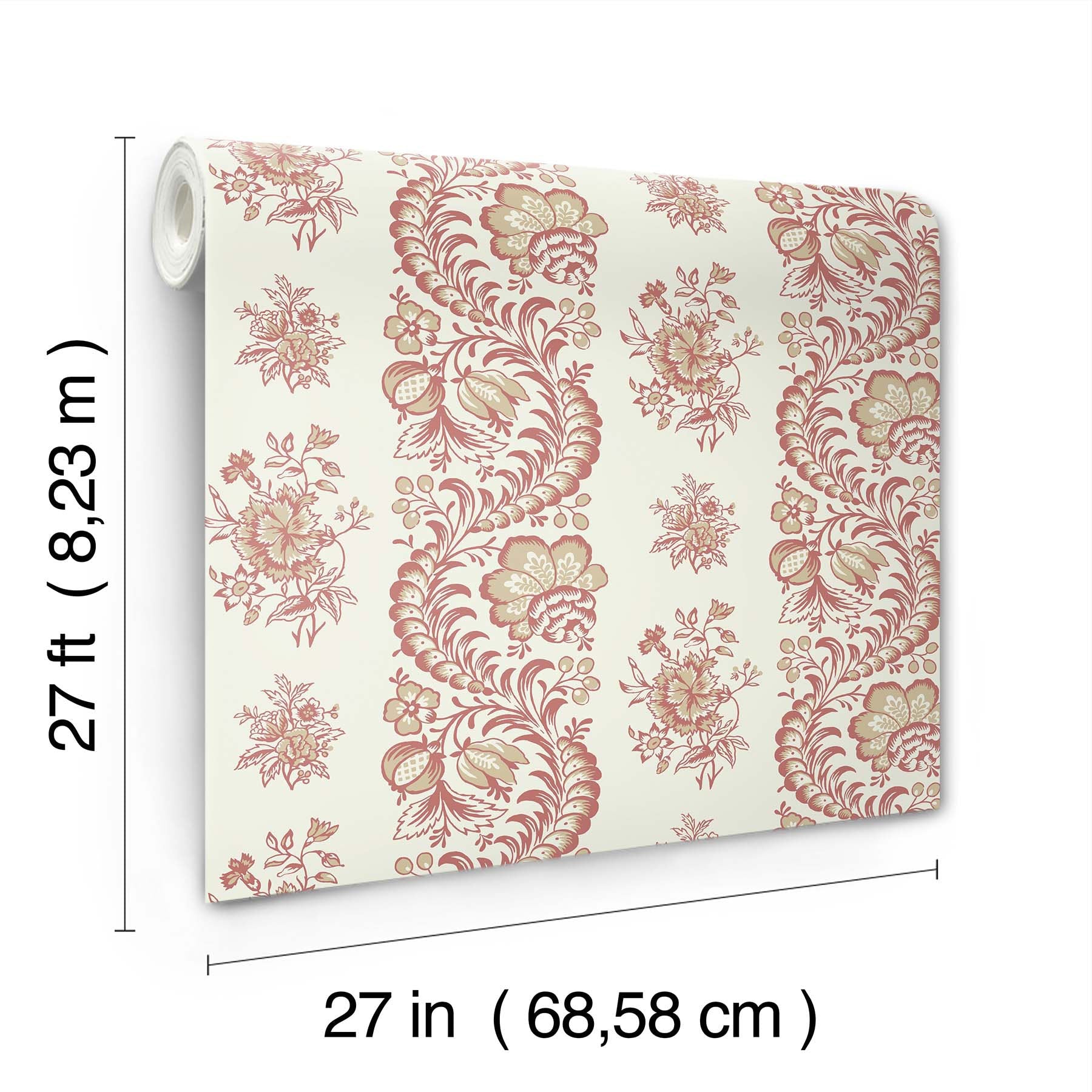Beaumont Floral Stripe Ruby Jardin Wallpaper by York Wallcoverings