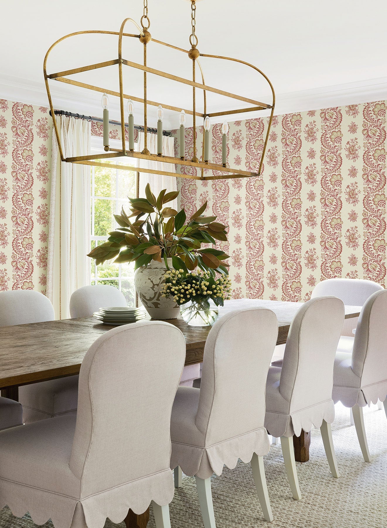Beaumont Floral Stripe Ruby Jardin Wallpaper by York Wallcoverings