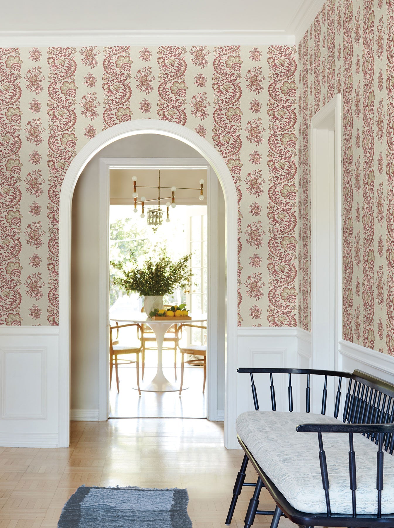 Beaumont Floral Stripe Ruby Jardin Wallpaper by York Wallcoverings
