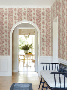 Beaumont Floral Stripe Ruby Jardin Wallpaper by York Wallcoverings