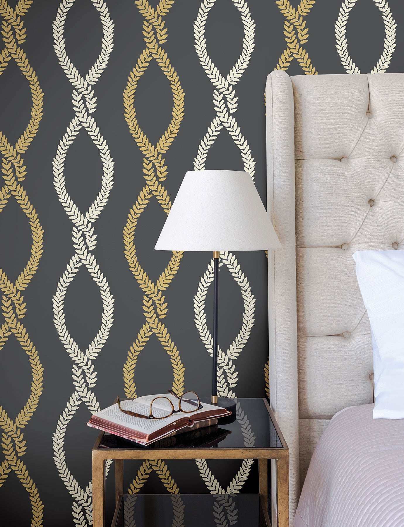 Laureate Vine Trellis Black Jardin Wallpaper by York Wallcoverings