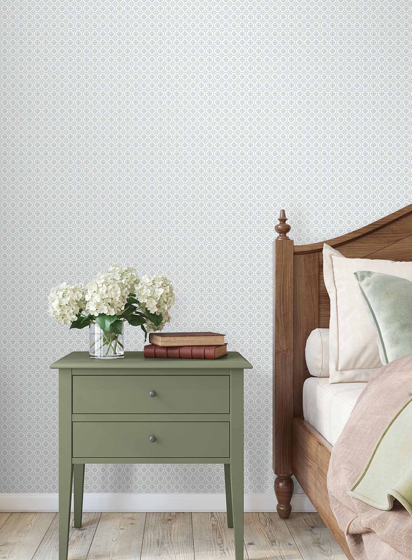Priti Floral Grid Blue Jardin Wallpaper by York Wallcoverings