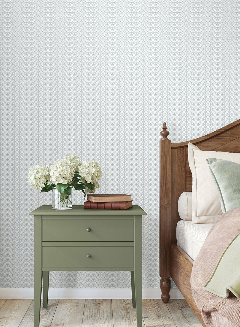 Priti Floral Grid Blue Jardin Wallpaper by York Wallcoverings