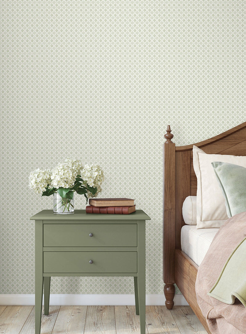 Priti Floral Grid Sage Jardin Wallpaper by York Wallcoverings