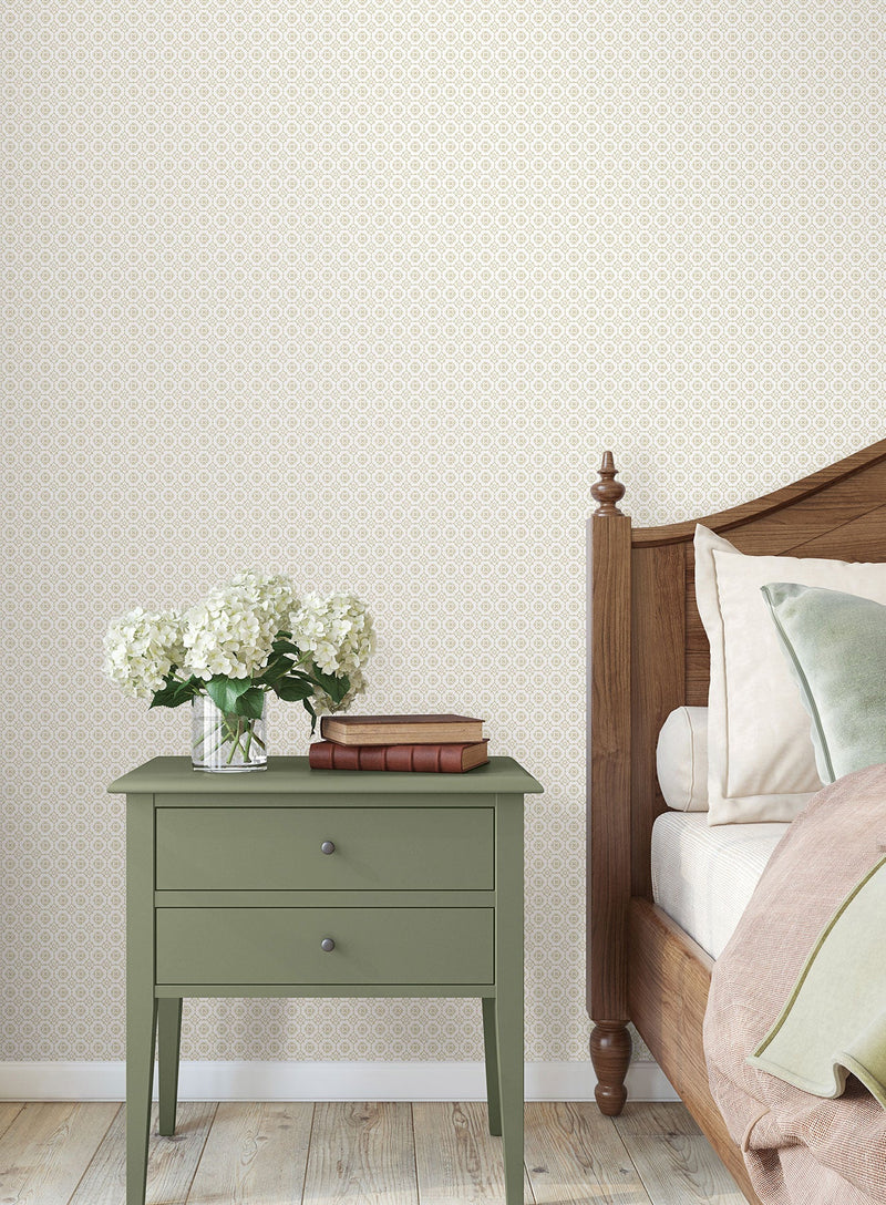 Priti Floral Grid Beige Jardin Wallpaper by York Wallcoverings