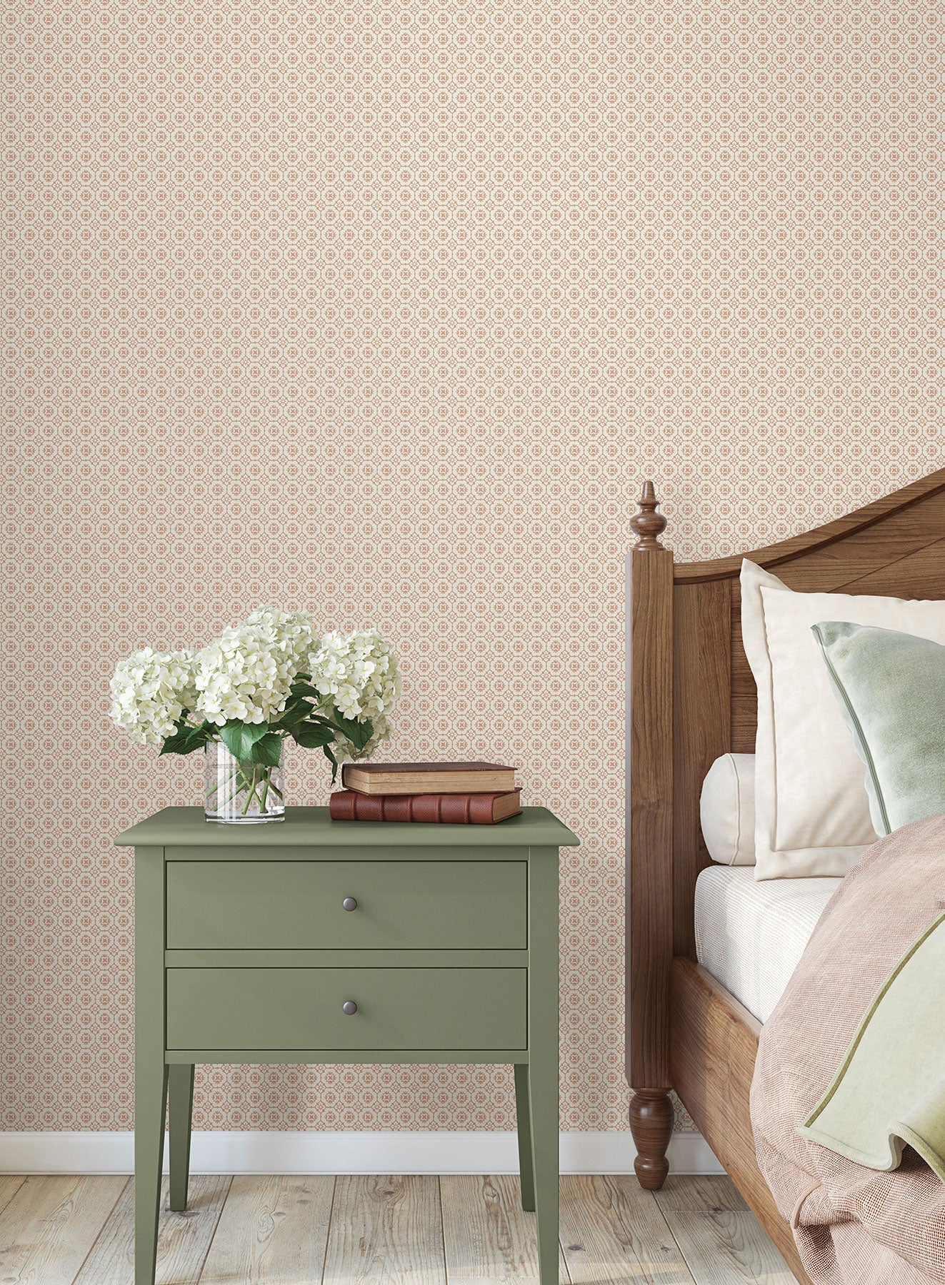 Priti Floral Grid Rose Jardin Wallpaper by York Wallcoverings