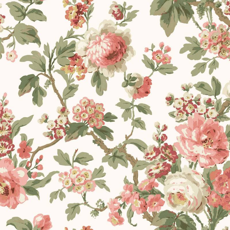 Beatrix Vintage Floral Coral Jardin Wallpaper by York Wallcoverings