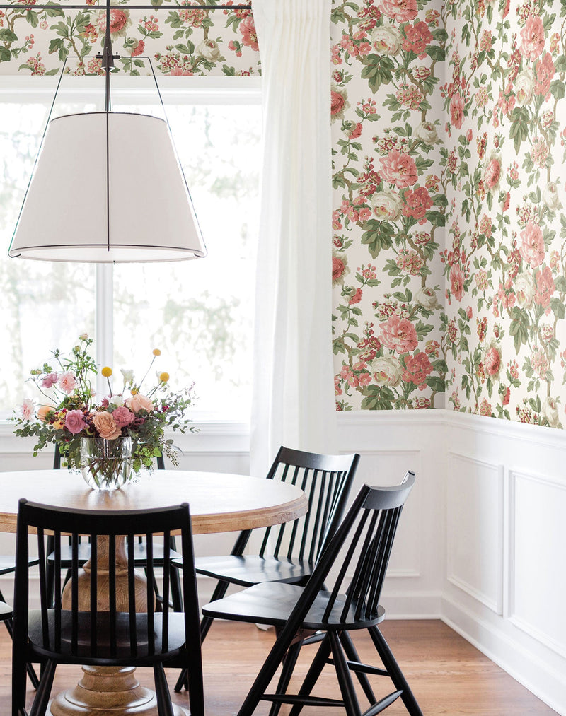 Beatrix Vintage Floral Coral Jardin Wallpaper by York Wallcoverings