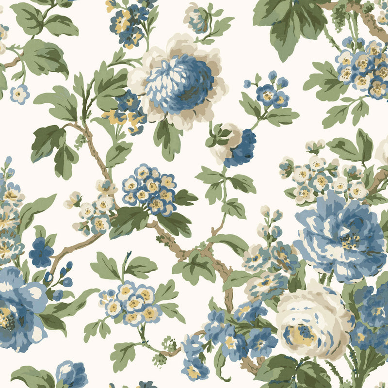 Beatrix Vintage Floral Blue Jardin Wallpaper by York Wallcoverings