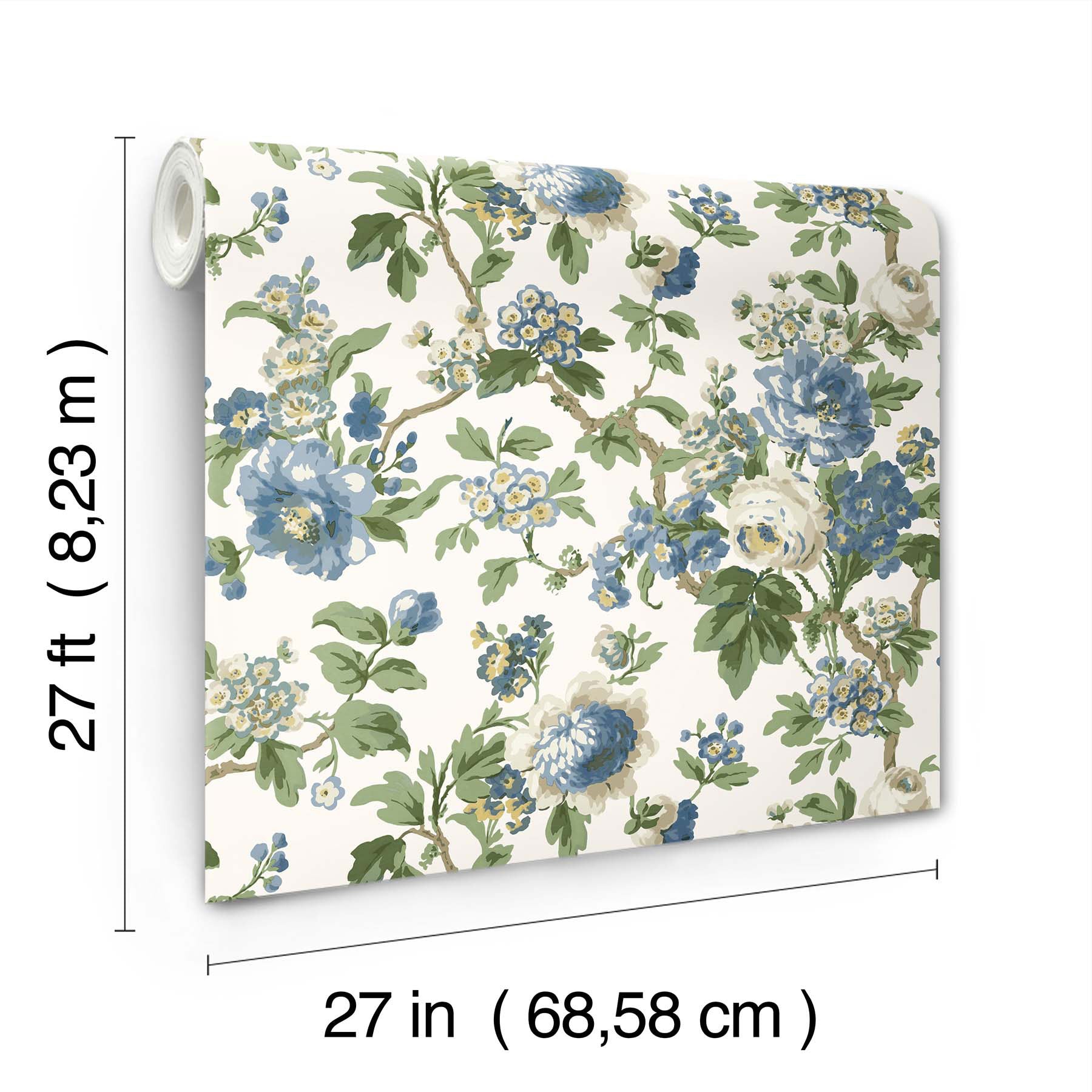 Beatrix Vintage Floral Blue Jardin Wallpaper by York Wallcoverings