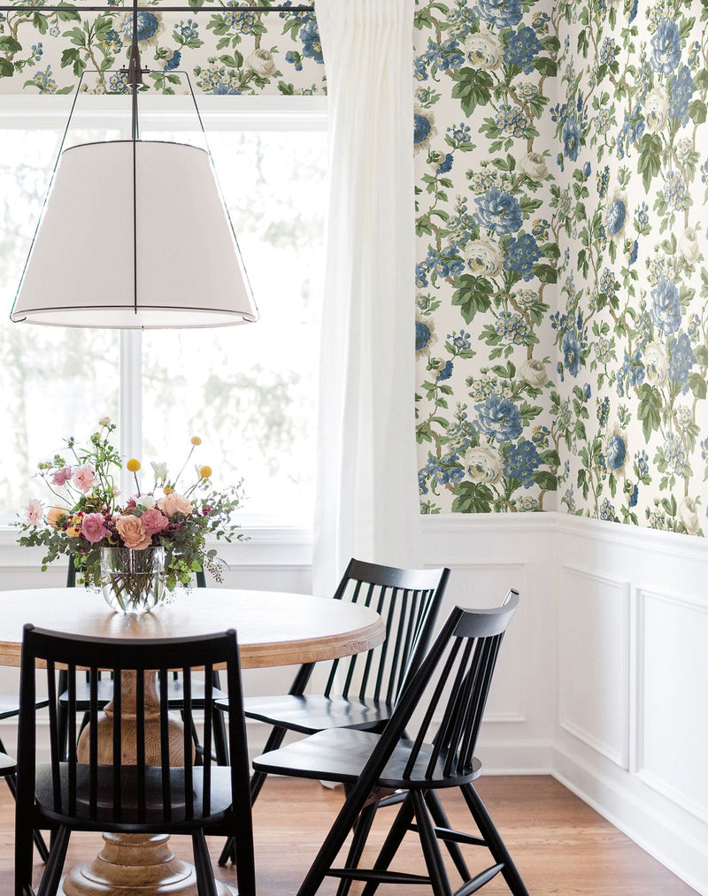 Beatrix Vintage Floral Blue Jardin Wallpaper by York Wallcoverings