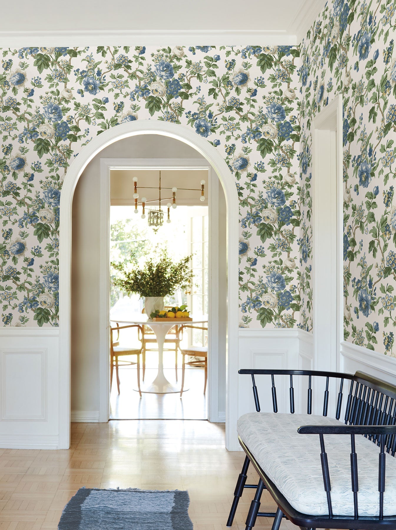 Beatrix Vintage Floral Blue Jardin Wallpaper by York Wallcoverings