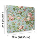 Beatrix Vintage Floral Sky Blue Jardin Wallpaper by York Wallcoverings