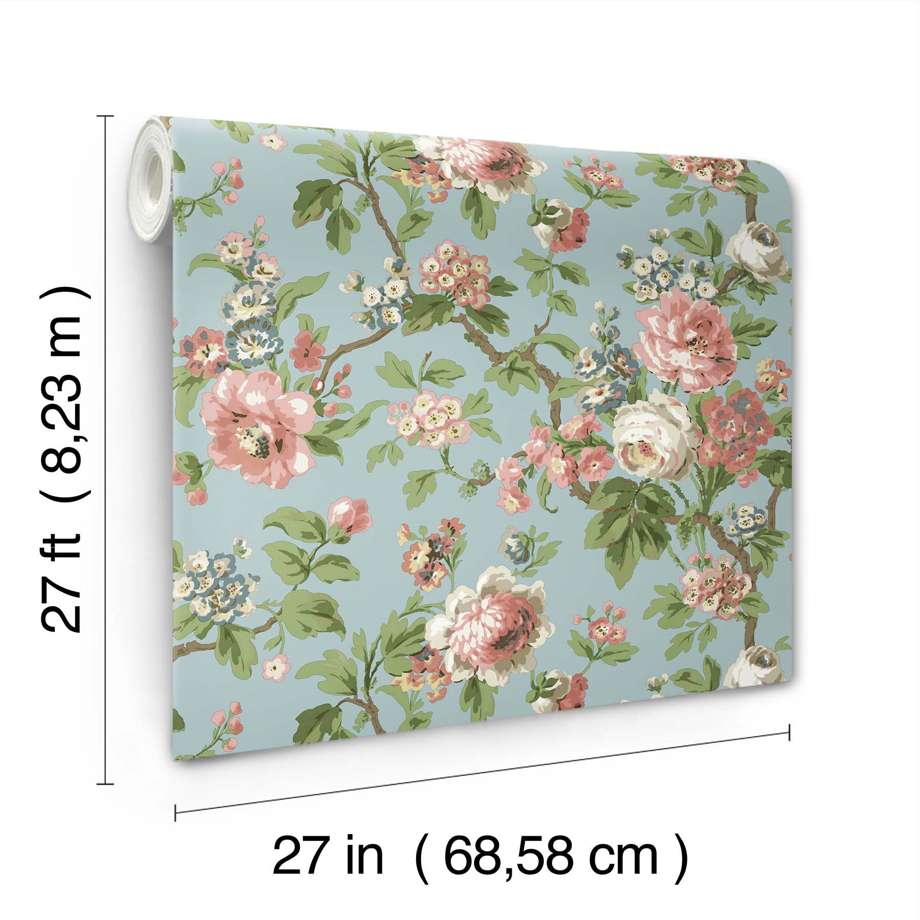 Beatrix Vintage Floral Sky Blue Jardin Wallpaper by York Wallcoverings