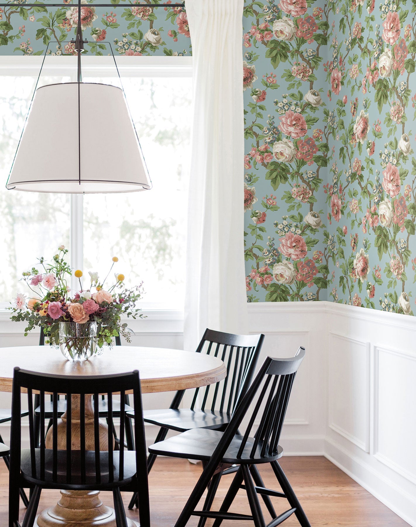Beatrix Vintage Floral Sky Blue Jardin Wallpaper by York Wallcoverings