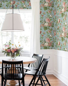 Beatrix Vintage Floral Sky Blue Jardin Wallpaper by York Wallcoverings