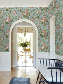 Beatrix Vintage Floral Sky Blue Jardin Wallpaper by York Wallcoverings