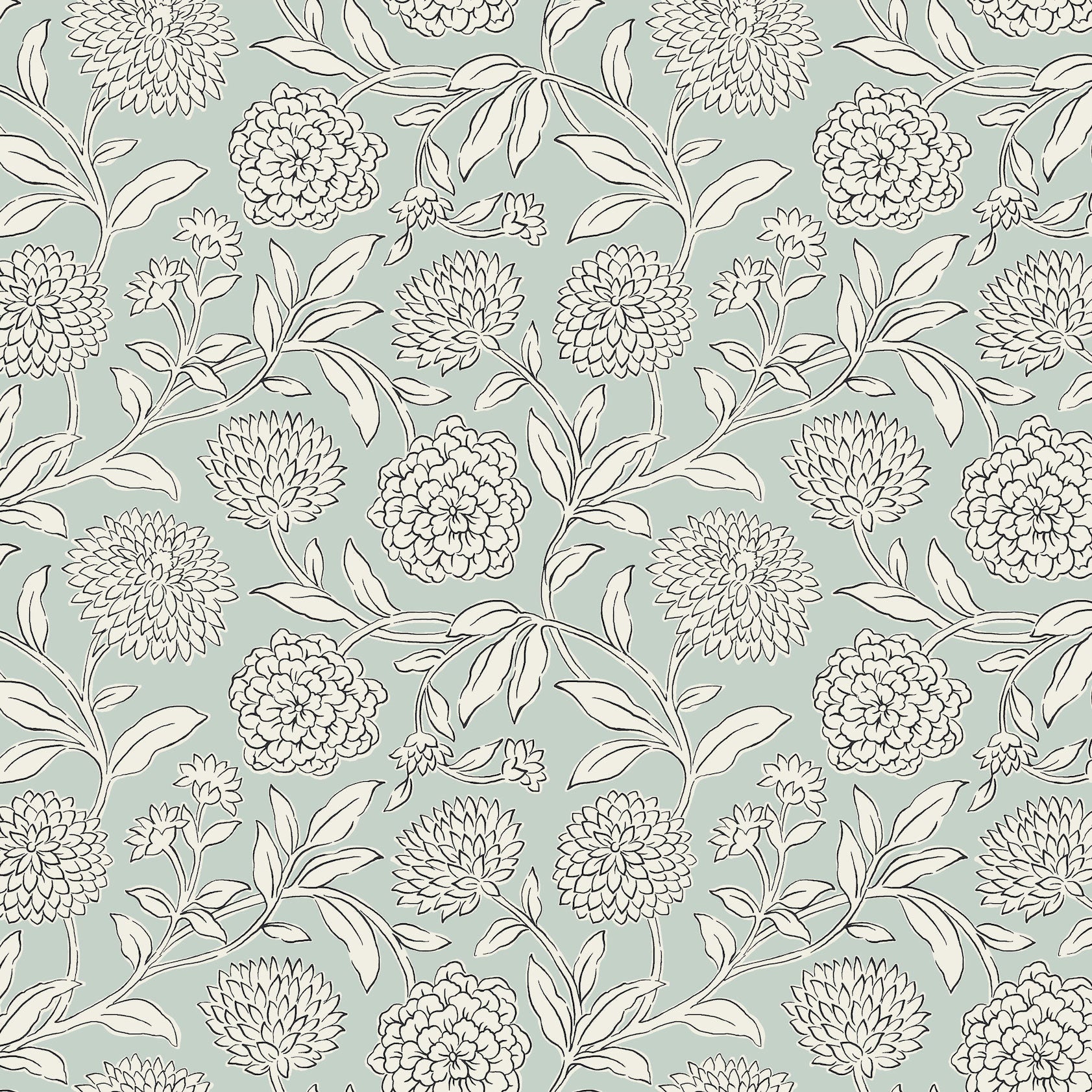 Chatsworth Garden Floral Trail Sky Blue Jardin Wallpaper by York Wallcoverings