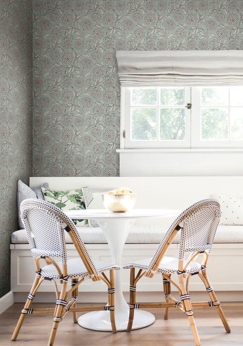 Chatsworth Garden Floral Trail Sky Blue Jardin Wallpaper by York Wallcoverings