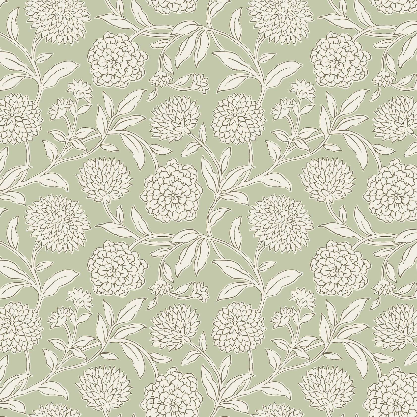Chatsworth Garden Floral Trail Light Green Jardin Wallpaper by York Wallcoverings