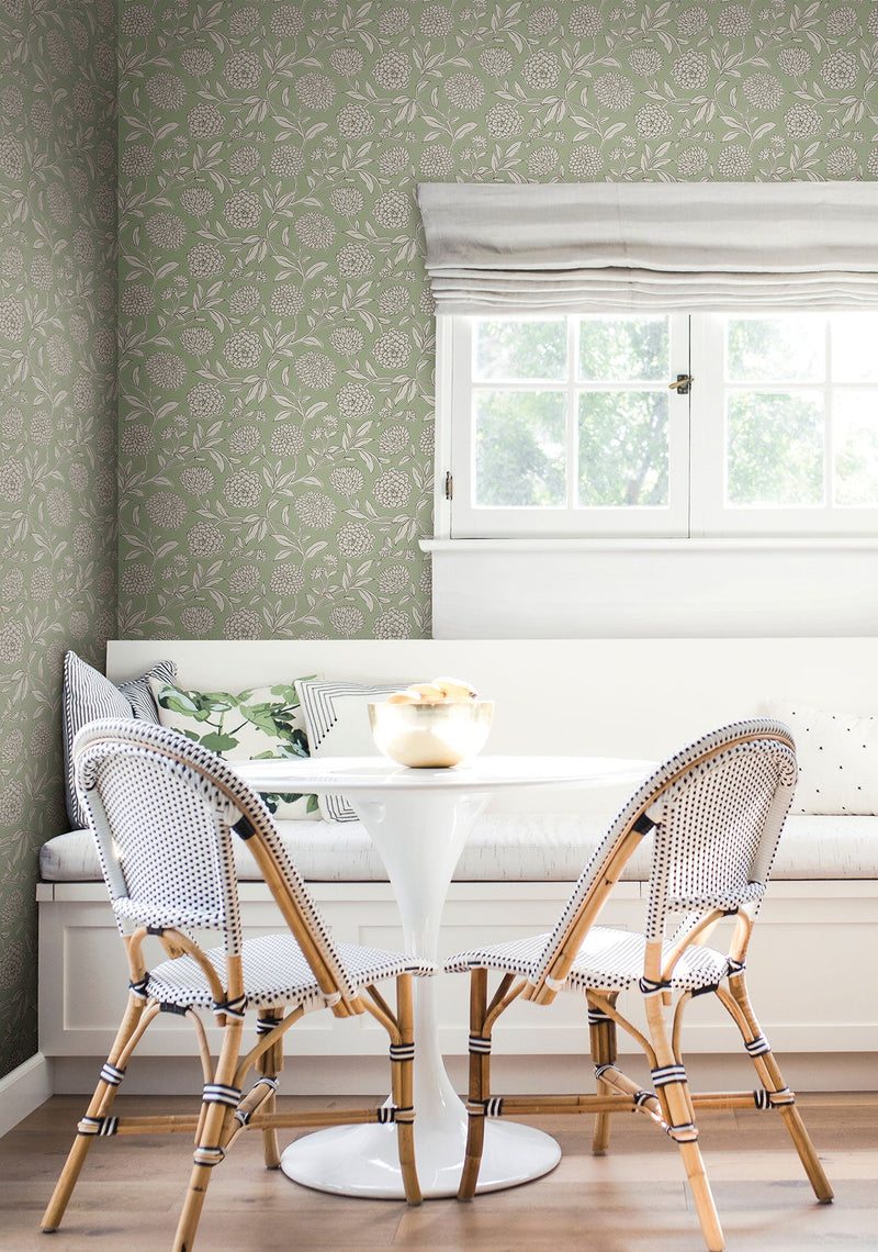 Chatsworth Garden Floral Trail Light Green Jardin Wallpaper by York Wallcoverings