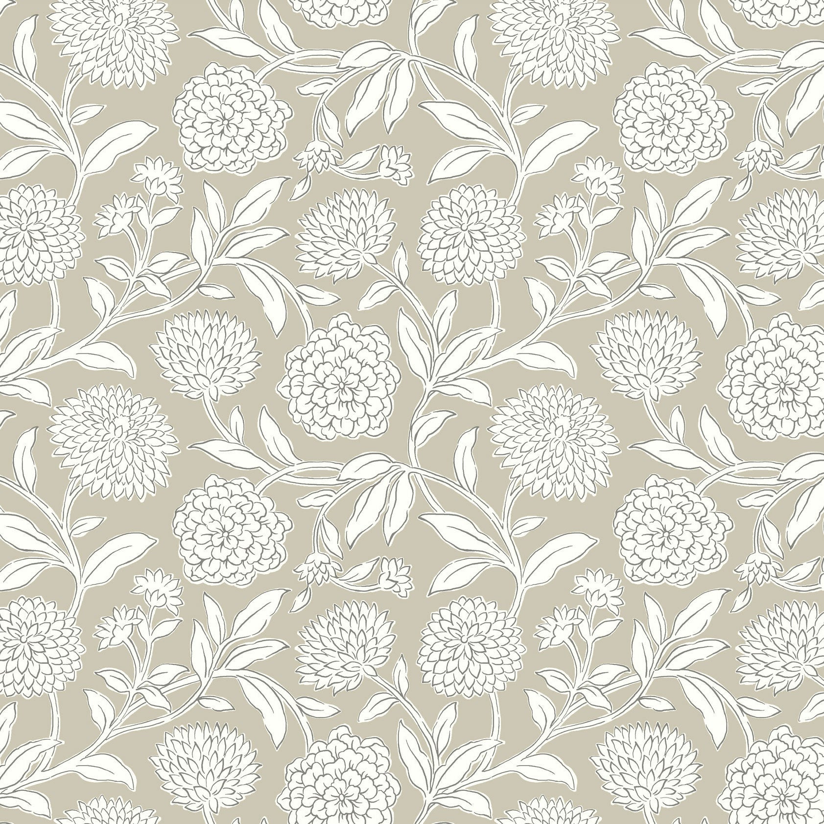 Chatsworth Garden Floral Trail Taupe Jardin Wallpaper by York Wallcoverings