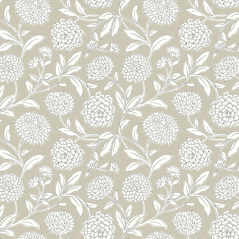 Chatsworth Garden Floral Trail Taupe Jardin Wallpaper by York Wallcoverings