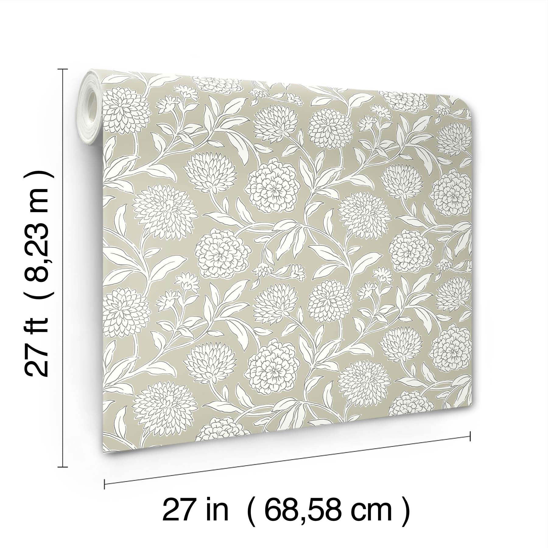 Chatsworth Garden Floral Trail Taupe Jardin Wallpaper by York Wallcoverings