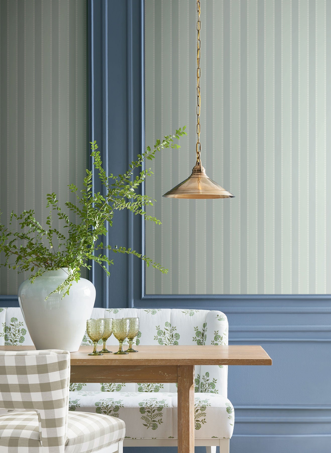 Tilford Awning Stripe Blue Jardin Wallpaper by York Wallcoverings