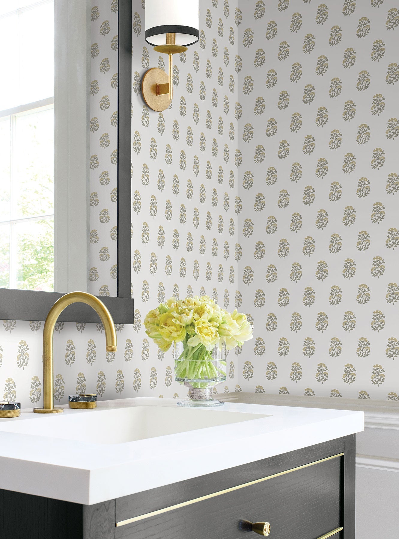 Sylvie Floral Neutral Jardin Wallpaper by York Wallcoverings