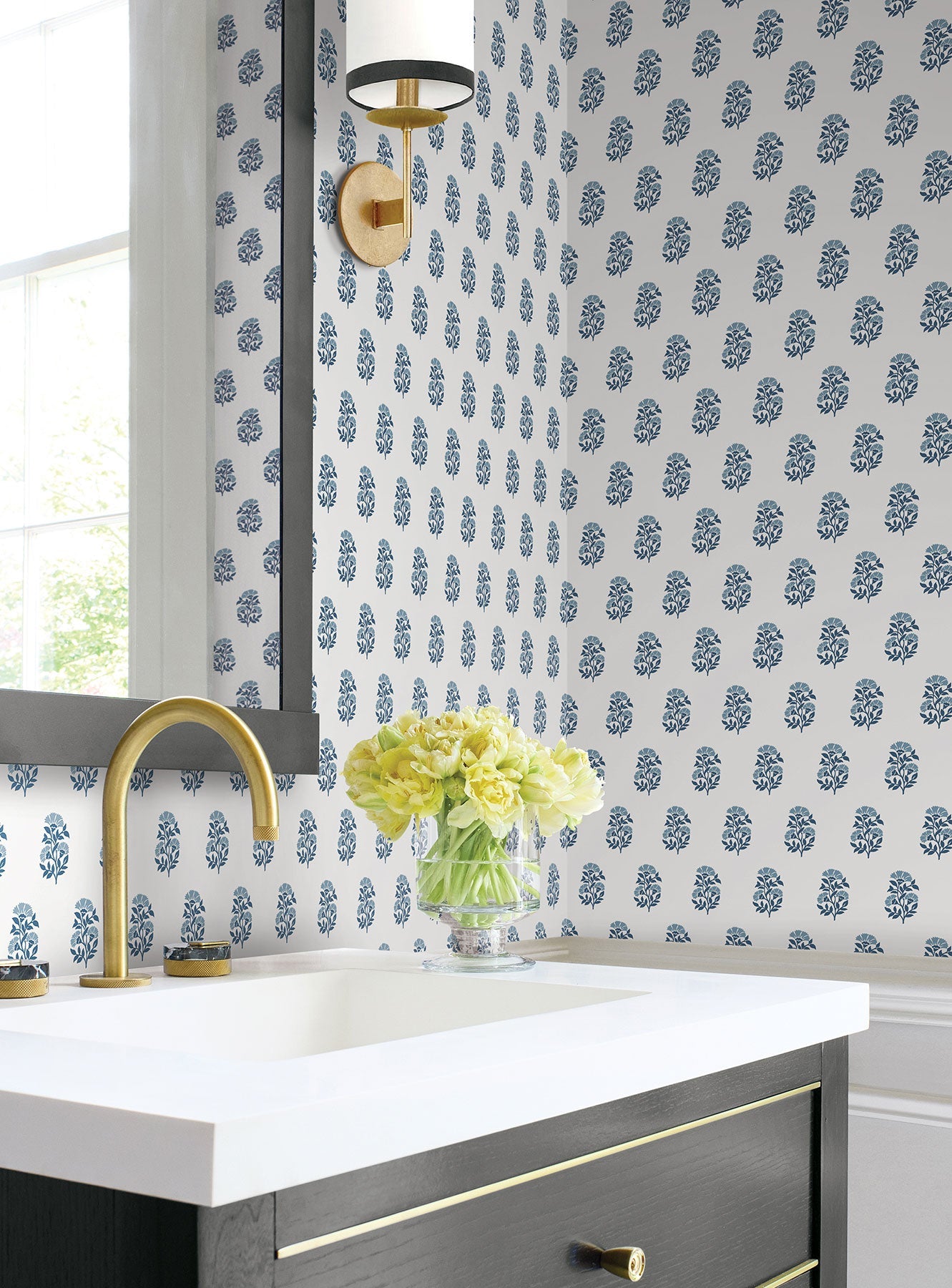 Sylvie Floral Blue Jardin Wallpaper by York Wallcoverings