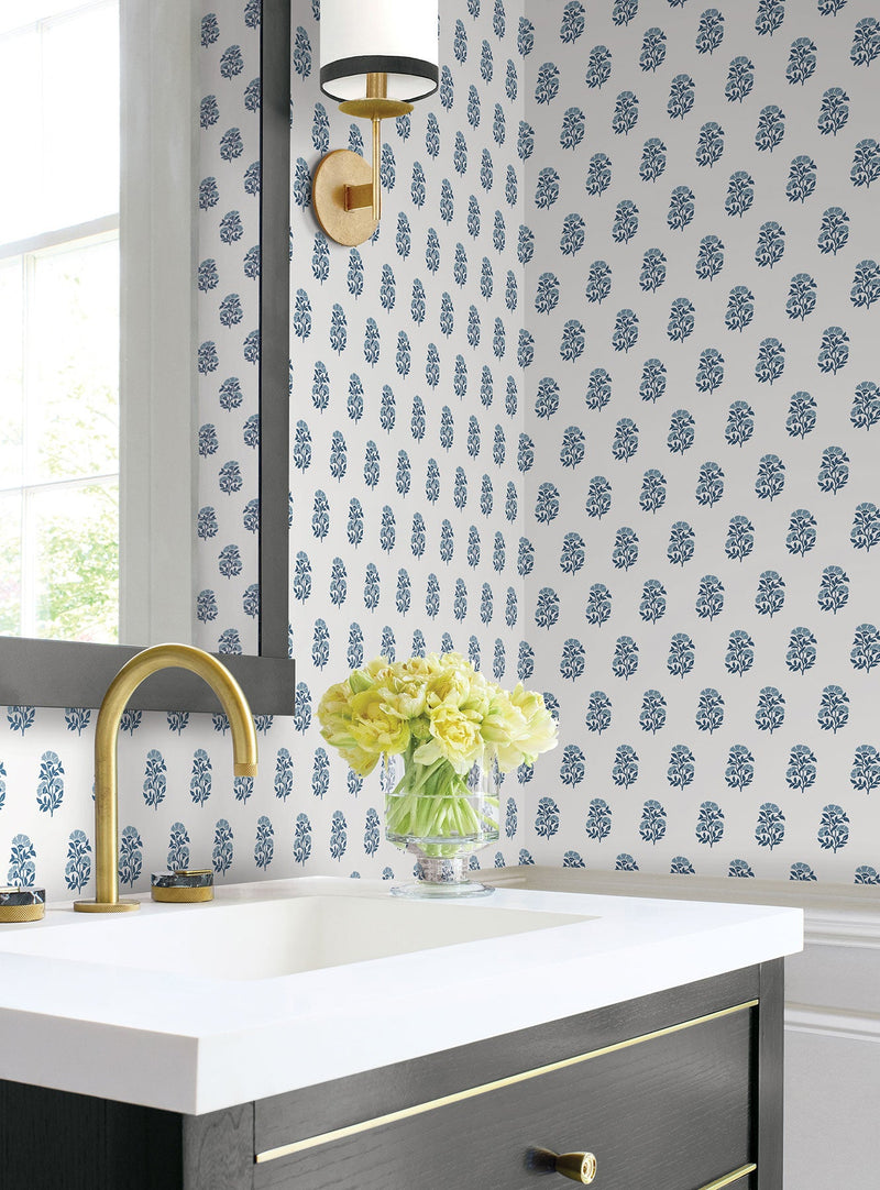 Sylvie Floral Blue Jardin Wallpaper by York Wallcoverings