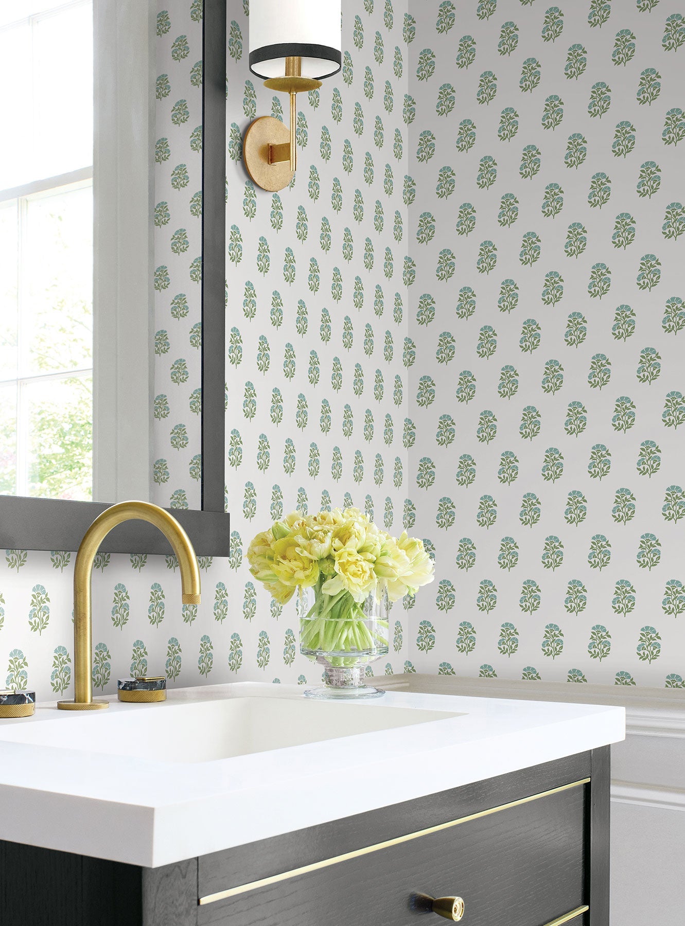 Sylvie Floral Green Jardin Wallpaper by York Wallcoverings