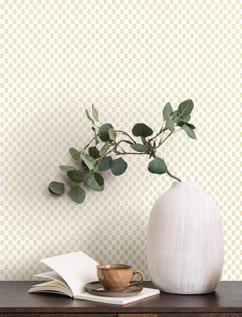 Brioni Floral Stamp Butter Jardin Wallpaper by York Wallcoverings