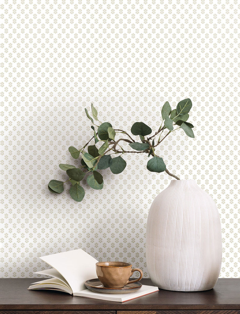 Brioni Floral Stamp Beige Jardin Wallpaper by York Wallcoverings