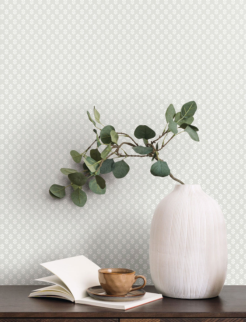 Brioni Floral Stamp Grey Jardin Wallpaper by York Wallcoverings