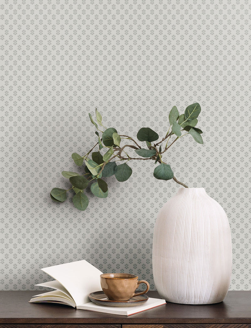 Brioni Floral Stamp Cream Jardin Wallpaper by York Wallcoverings