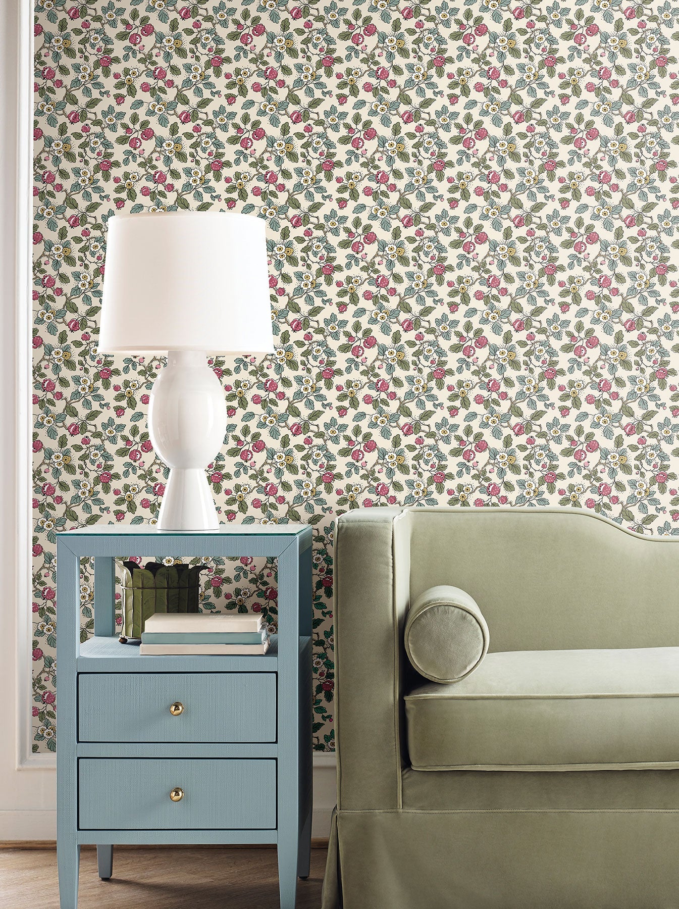 Framboise Berry Vines Merlot Jardin Wallpaper by York Wallcoverings