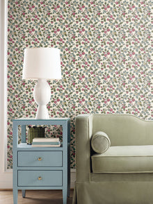 Framboise Berry Vines Merlot Jardin Wallpaper by York Wallcoverings