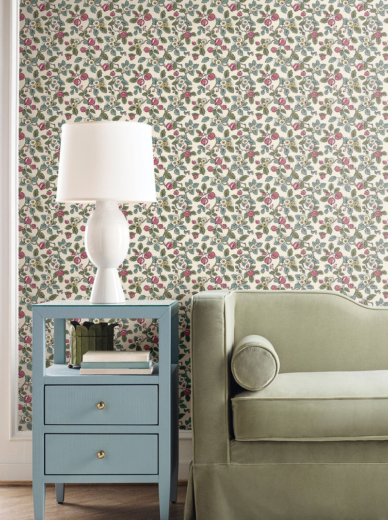 Framboise Berry Vines Merlot Jardin Wallpaper by York Wallcoverings