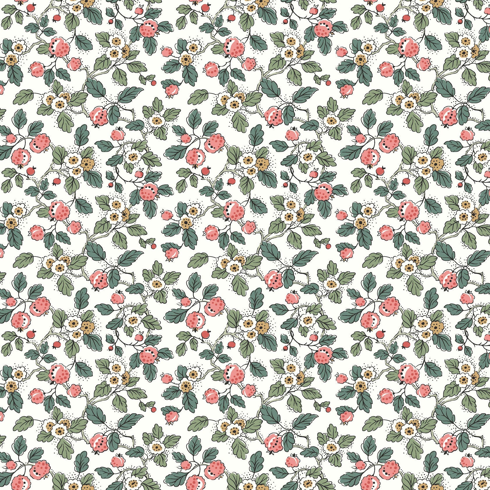 Framboise Berry Vines Pink Jardin Wallpaper by York Wallcoverings