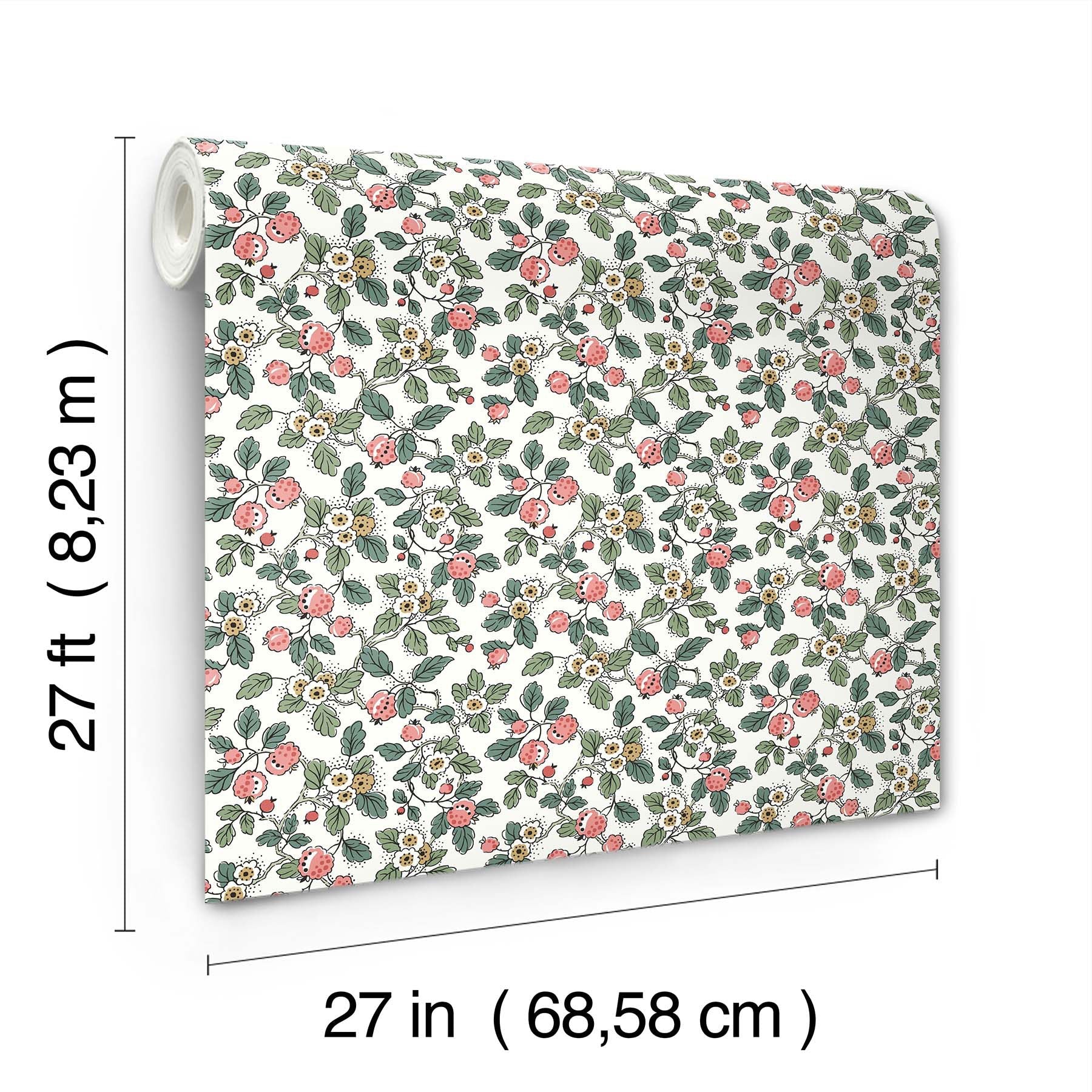 Framboise Berry Vines Pink Jardin Wallpaper by York Wallcoverings