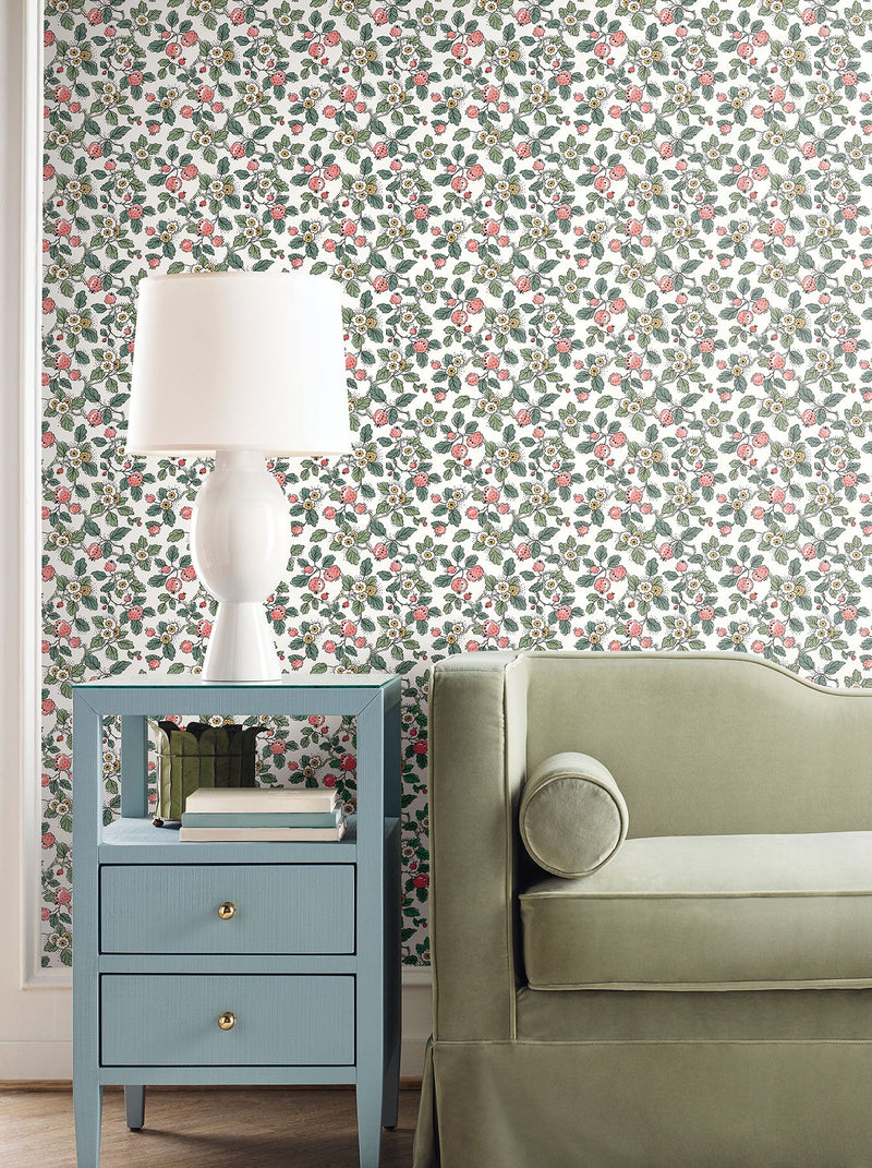 Framboise Berry Vines Pink Jardin Wallpaper by York Wallcoverings