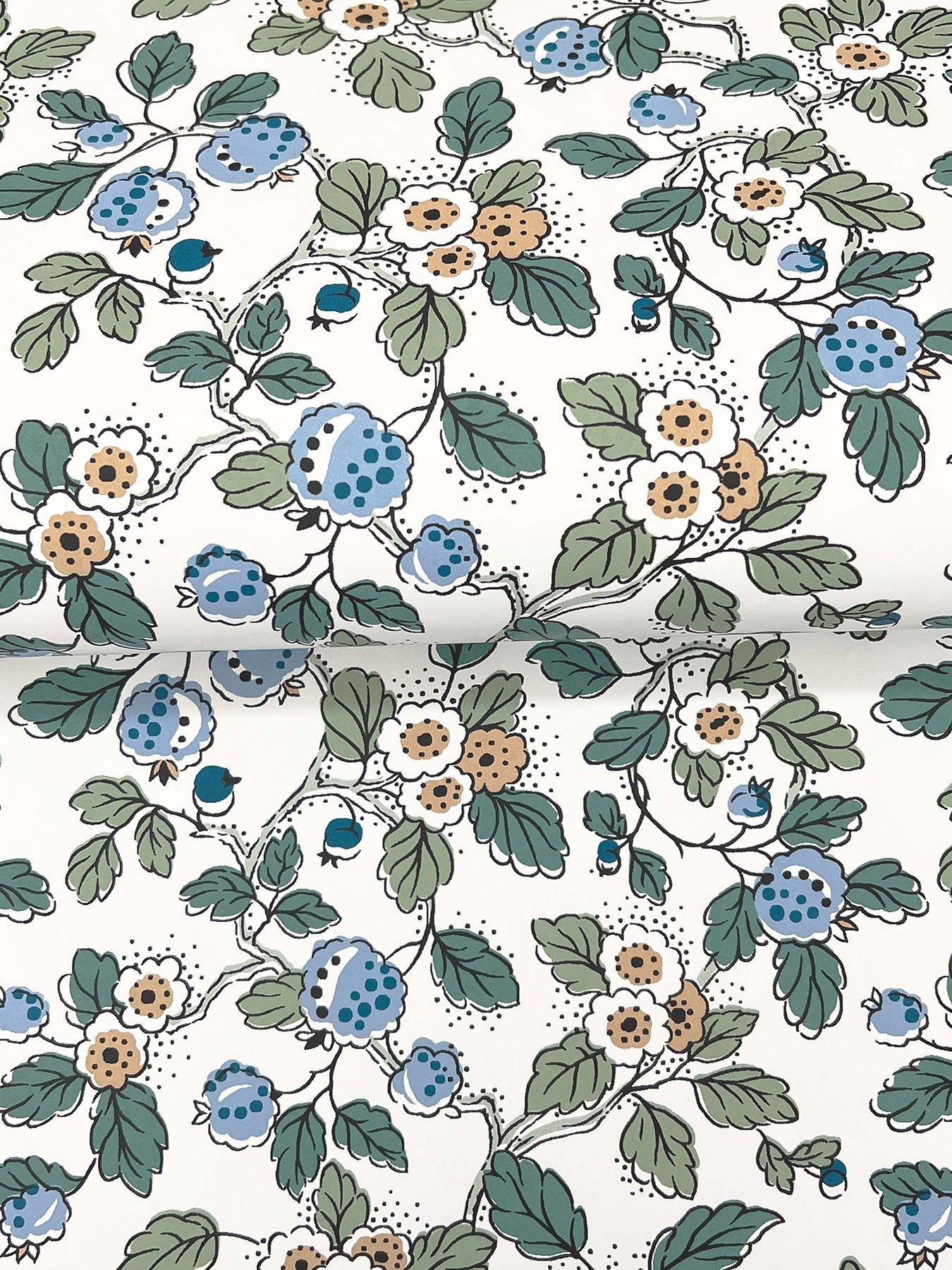 Framboise Berry Vines Blue Jardin Wallpaper by York Wallcoverings