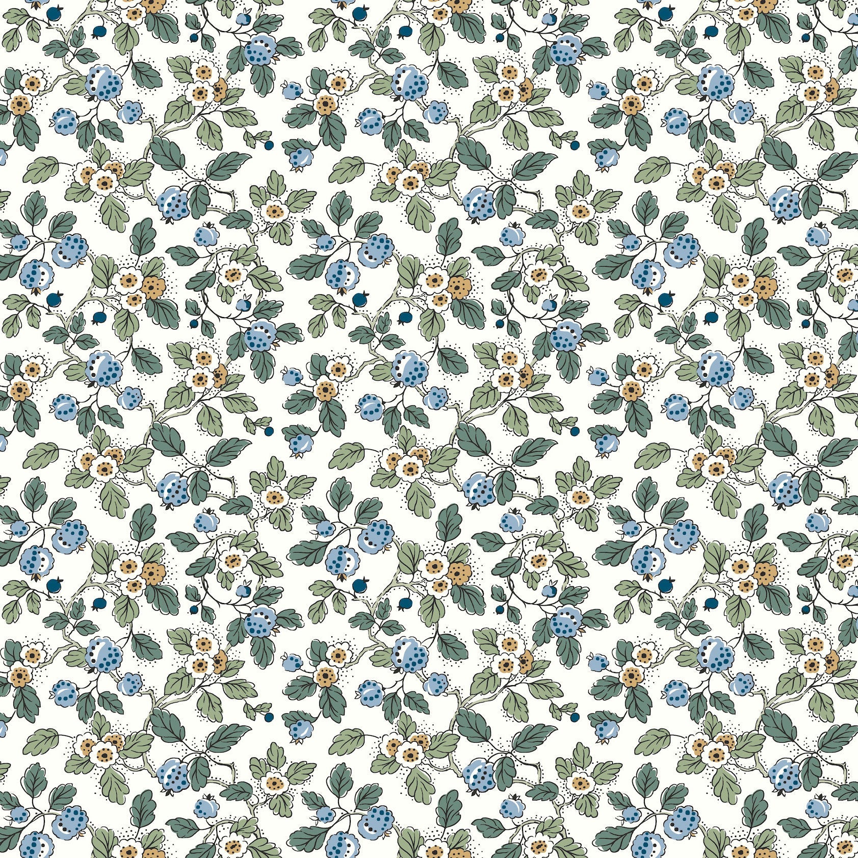 Framboise Berry Vines Blue Jardin Wallpaper by York Wallcoverings