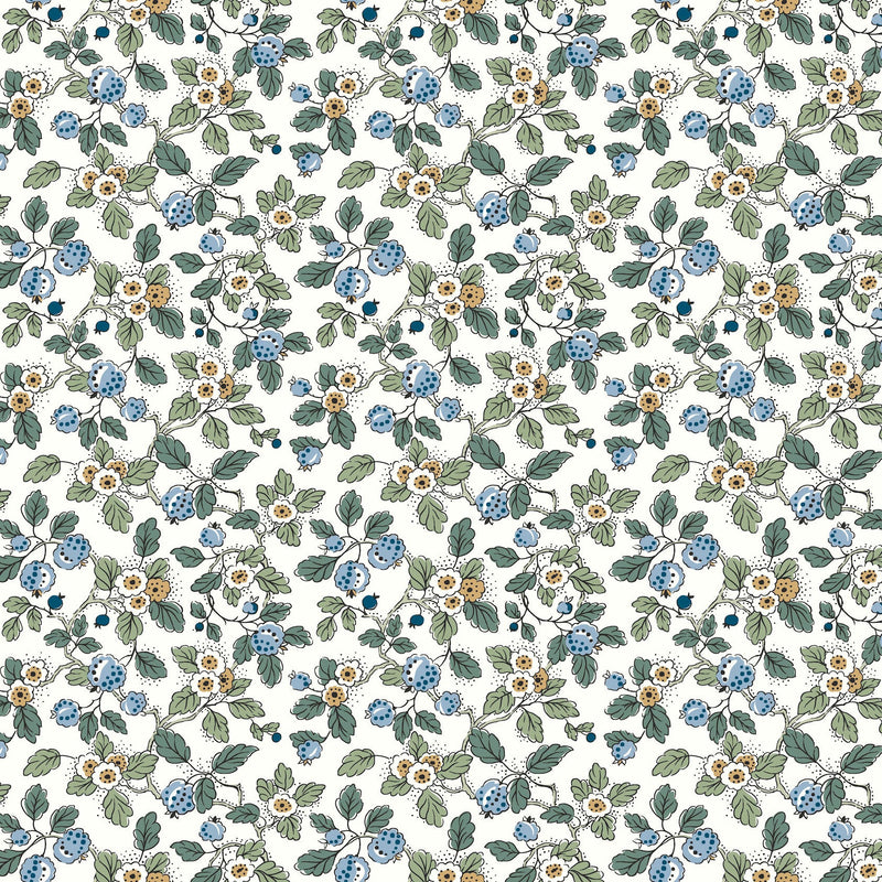 Framboise Berry Vines Blue Jardin Wallpaper by York Wallcoverings