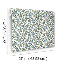 Framboise Berry Vines Blue Jardin Wallpaper by York Wallcoverings