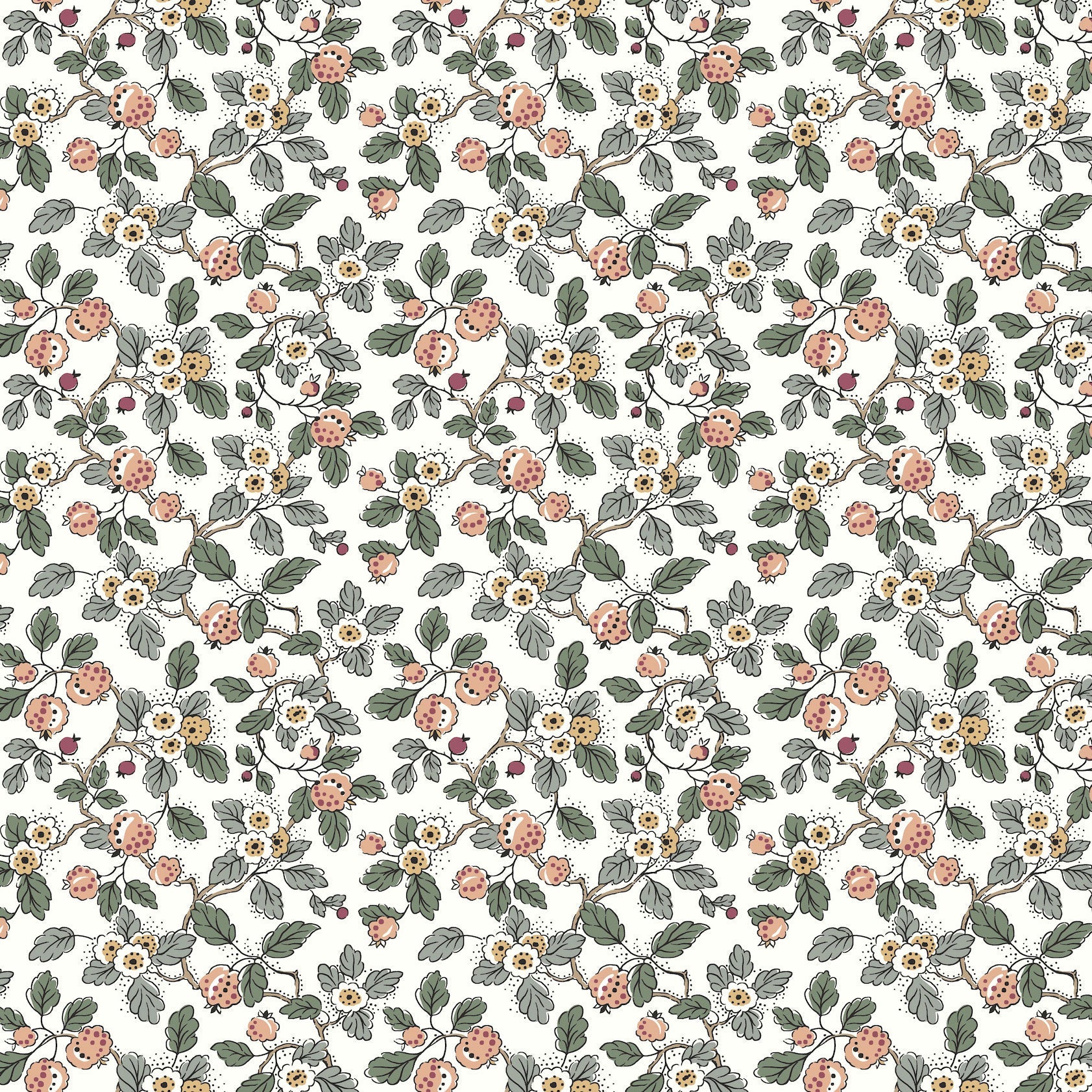 Framboise Berry Vines Blush Jardin Wallpaper by York Wallcoverings